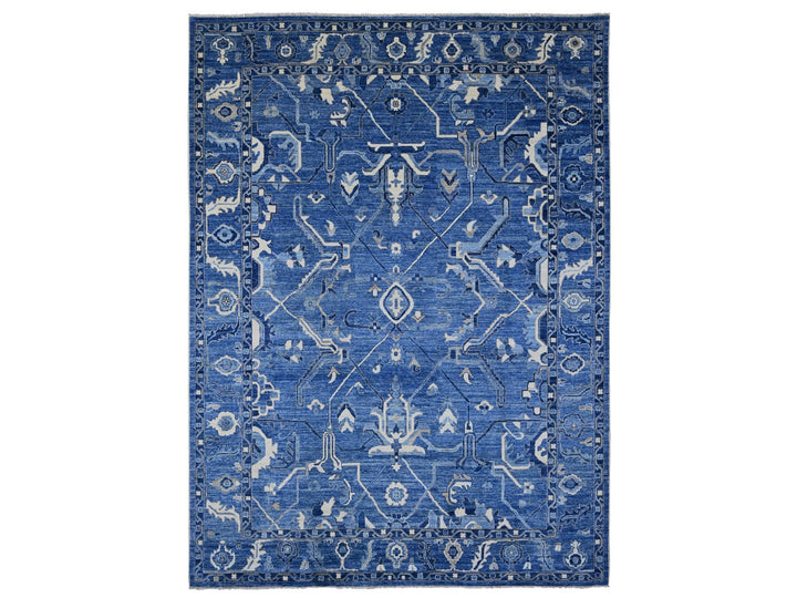 10'1" x 13'9" New Hand Knotted Blue Wool Rectangle Oriental Rug - MOA10289866