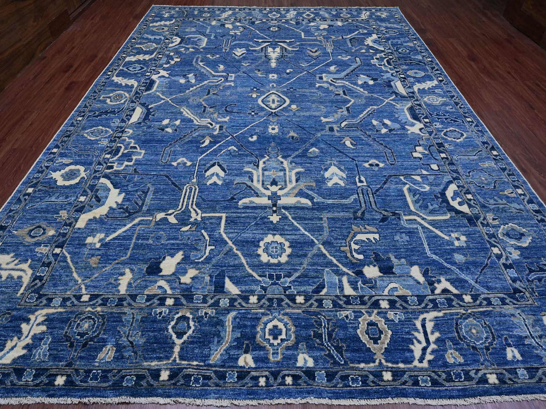 10'1" x 13'9" New Hand Knotted Blue Wool Rectangle Oriental Rug - MOA10289866