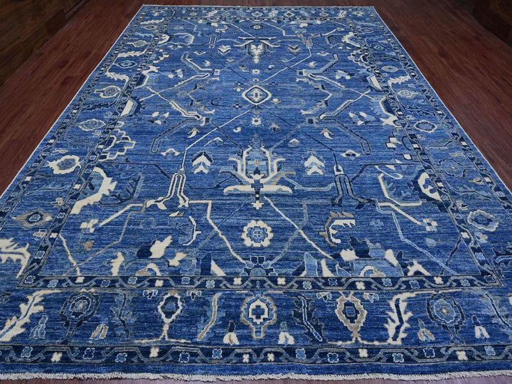 10'1" x 13'9" New Hand Knotted Blue Wool Rectangle Oriental Rug - MOA10289866