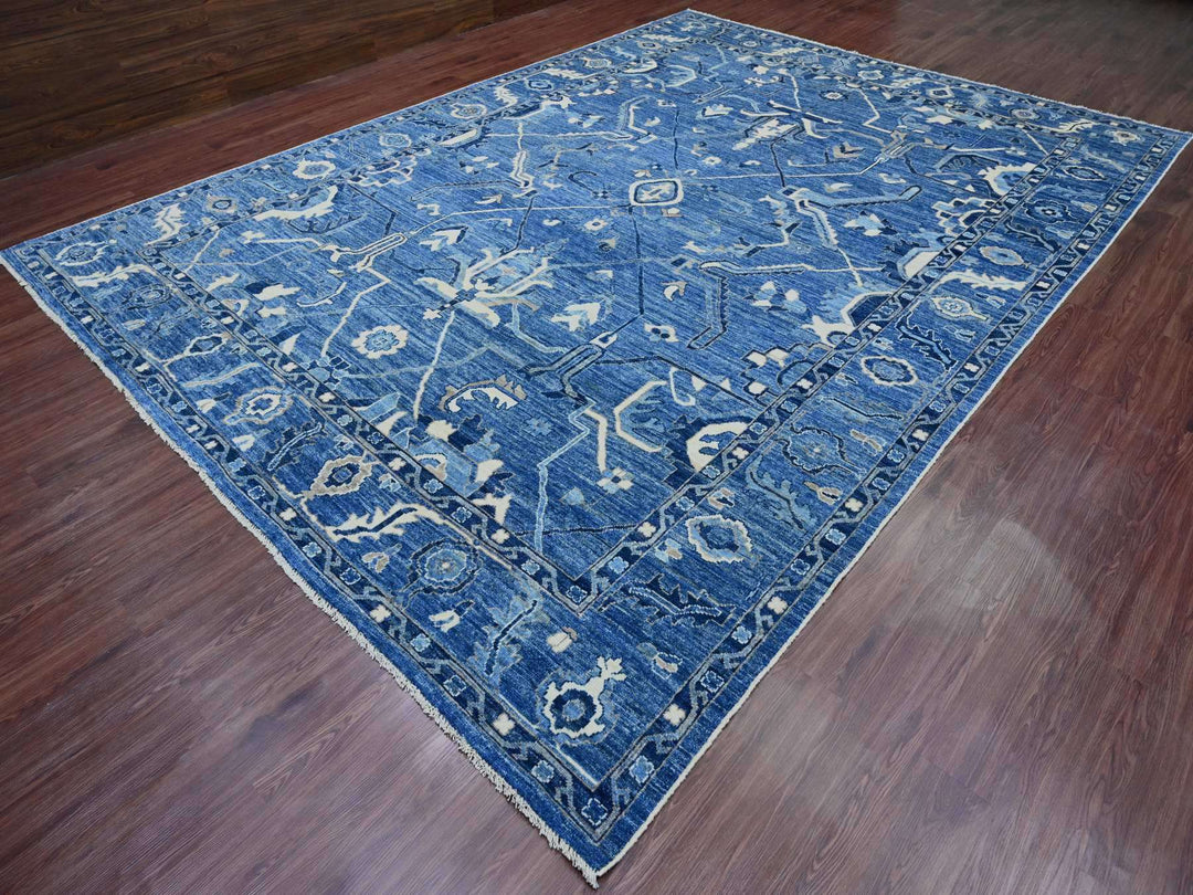 10'1" x 13'9" New Hand Knotted Blue Wool Rectangle Oriental Rug - MOA10289866