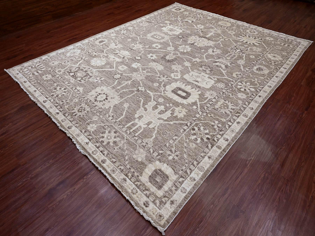 9'0" x 11'9" New Hand Knotted Brown Wool Rectangle Oriental Rug - MOA10289867