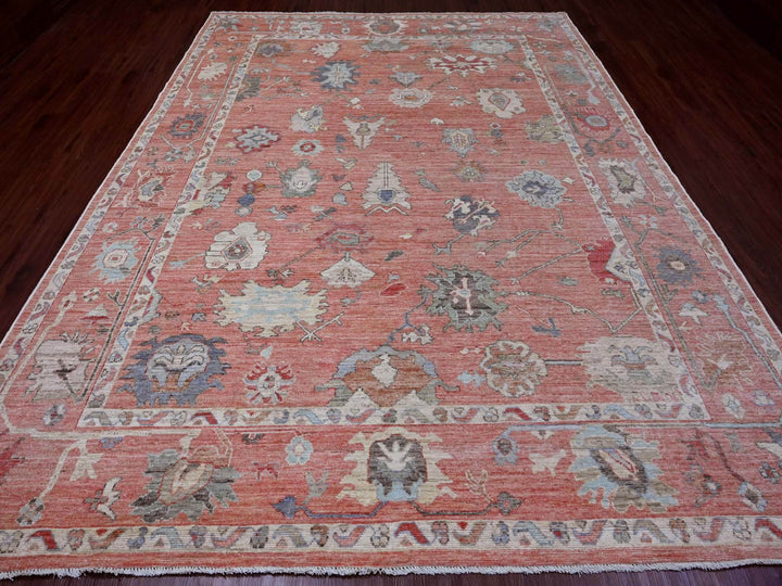 8'11" x 11'9" New Hand Knotted Red Wool Rectangle Oriental Rug - MOA10289869