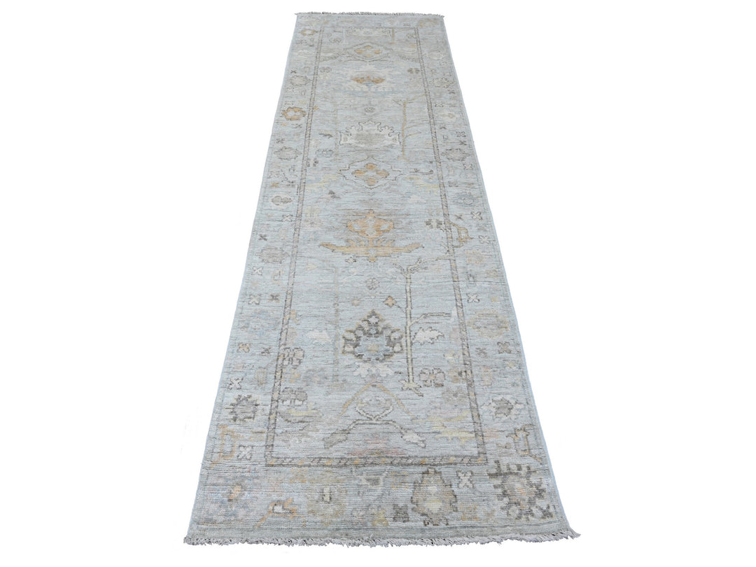 2'11" x 9'9" New Hand Knotted Grey Wool Runner Oriental Rug - MOA10289874
