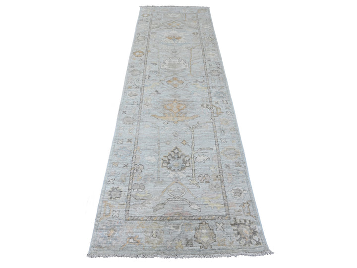 2'11" x 9'9" New Hand Knotted Grey Wool Runner Oriental Rug - MOA10289874