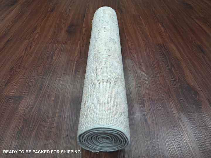 2'11" x 9'9" New Hand Knotted Grey Wool Runner Oriental Rug - MOA10289874