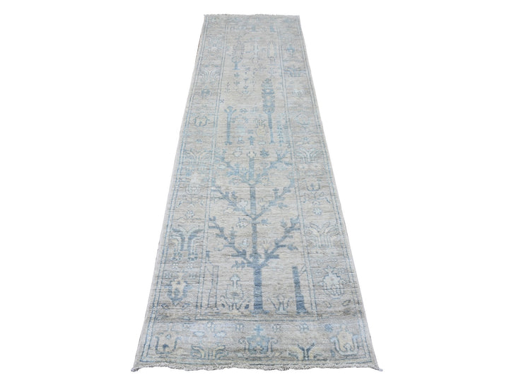 2'10" x 10'0" New Hand Knotted Ivory Wool Runner Oriental Rug - MOA10289878