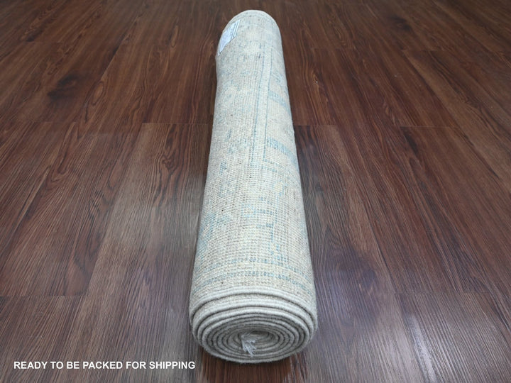 2'10" x 10'0" New Hand Knotted Ivory Wool Runner Oriental Rug - MOA10289878