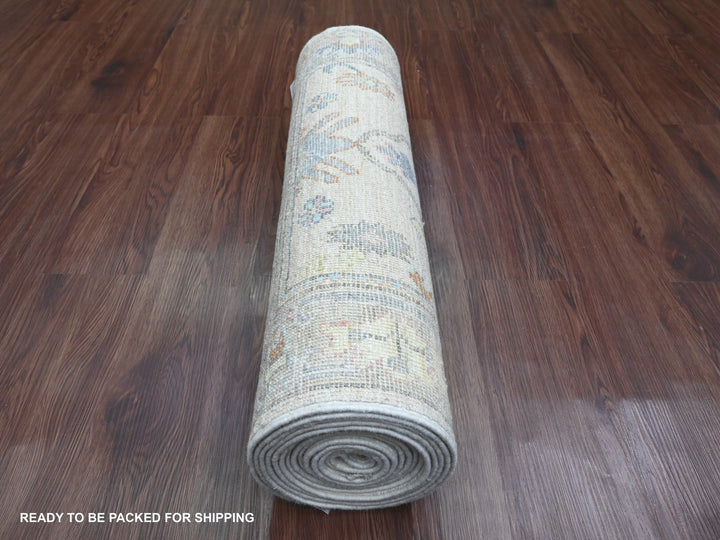 2'8" x 15'7" New Hand Knotted Ivory Wool Runner Oriental Rug - MOA10289879