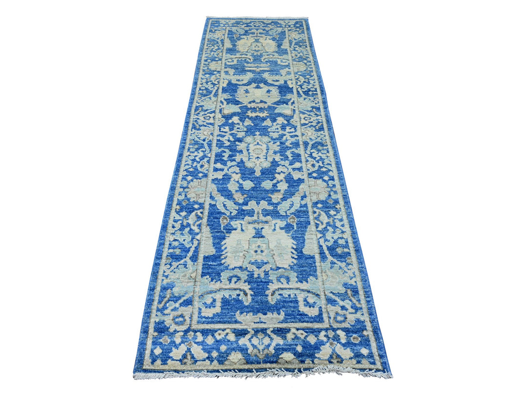 2'11" x 9'7" New Hand Knotted Blue Wool Runner Oriental Rug - MOA10289880