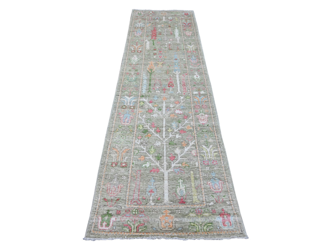 2'9" x 9'10" New Hand Knotted Green Wool Runner Oriental Rug - MOA10289881