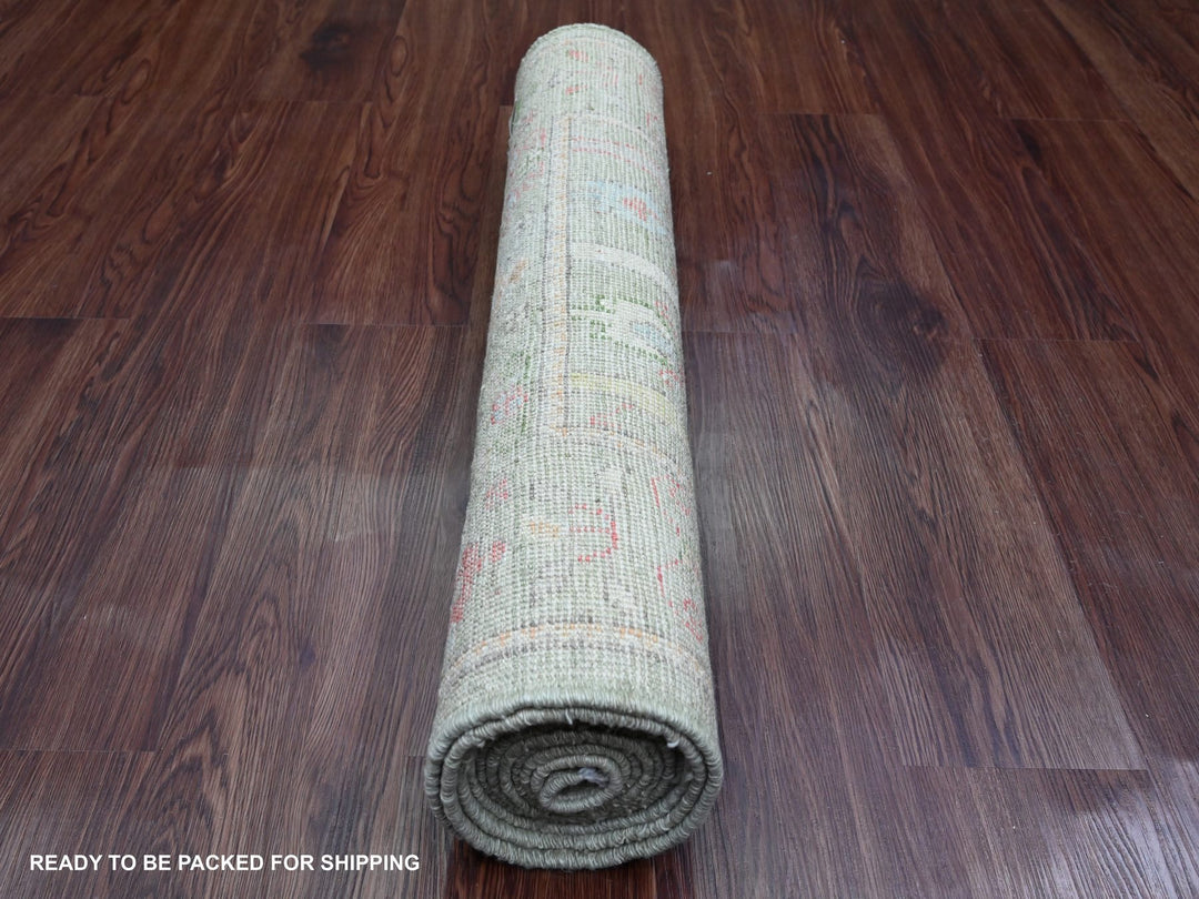 2'9" x 9'10" New Hand Knotted Green Wool Runner Oriental Rug - MOA10289881