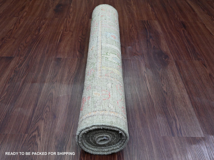 2'9" x 9'10" New Hand Knotted Green Wool Runner Oriental Rug - MOA10289881