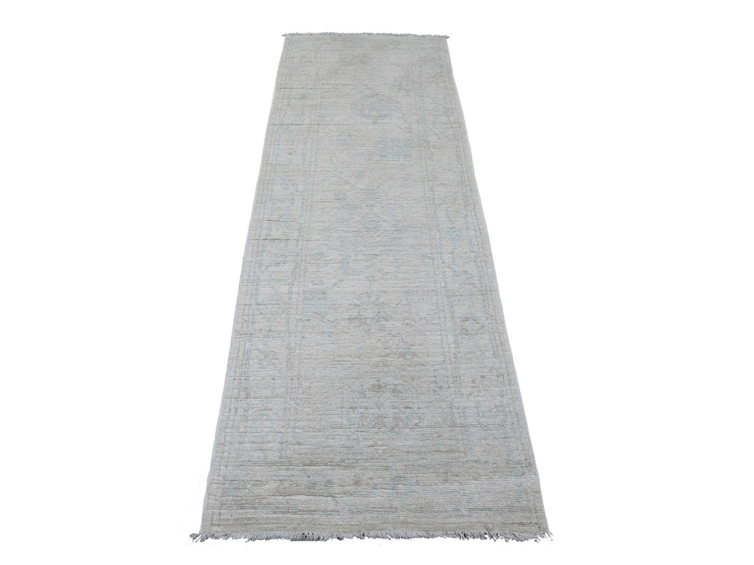 2'7" x 7'7" New Hand Knotted Grey Wool Runner Oriental Rug - MOA10289882