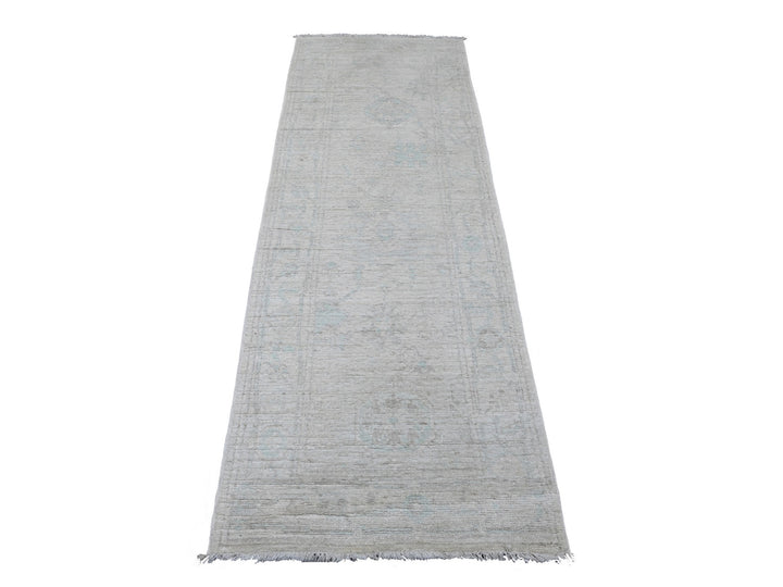 2'7" x 7'7" New Hand Knotted Grey Wool Runner Oriental Rug - MOA10289882