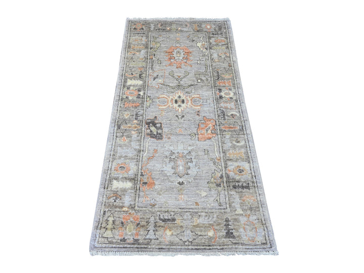 2'10" x 5'10" New Hand Knotted Grey Wool Runner Oriental Rug - MOA10289885