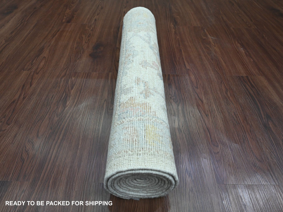 2'8" x 8'9" New Hand Knotted Ivory Wool Runner Oriental Rug - MOA10289887