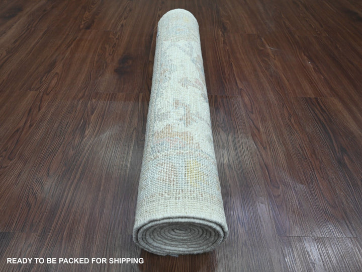 2'8" x 8'9" New Hand Knotted Ivory Wool Runner Oriental Rug - MOA10289887