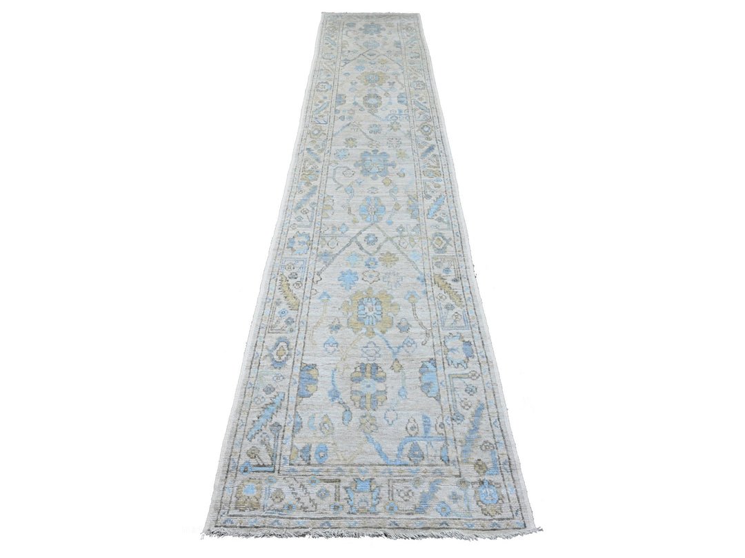 2'8" x 13'6" New Hand Knotted Ivory Wool Runner Oriental Rug - MOA10289892