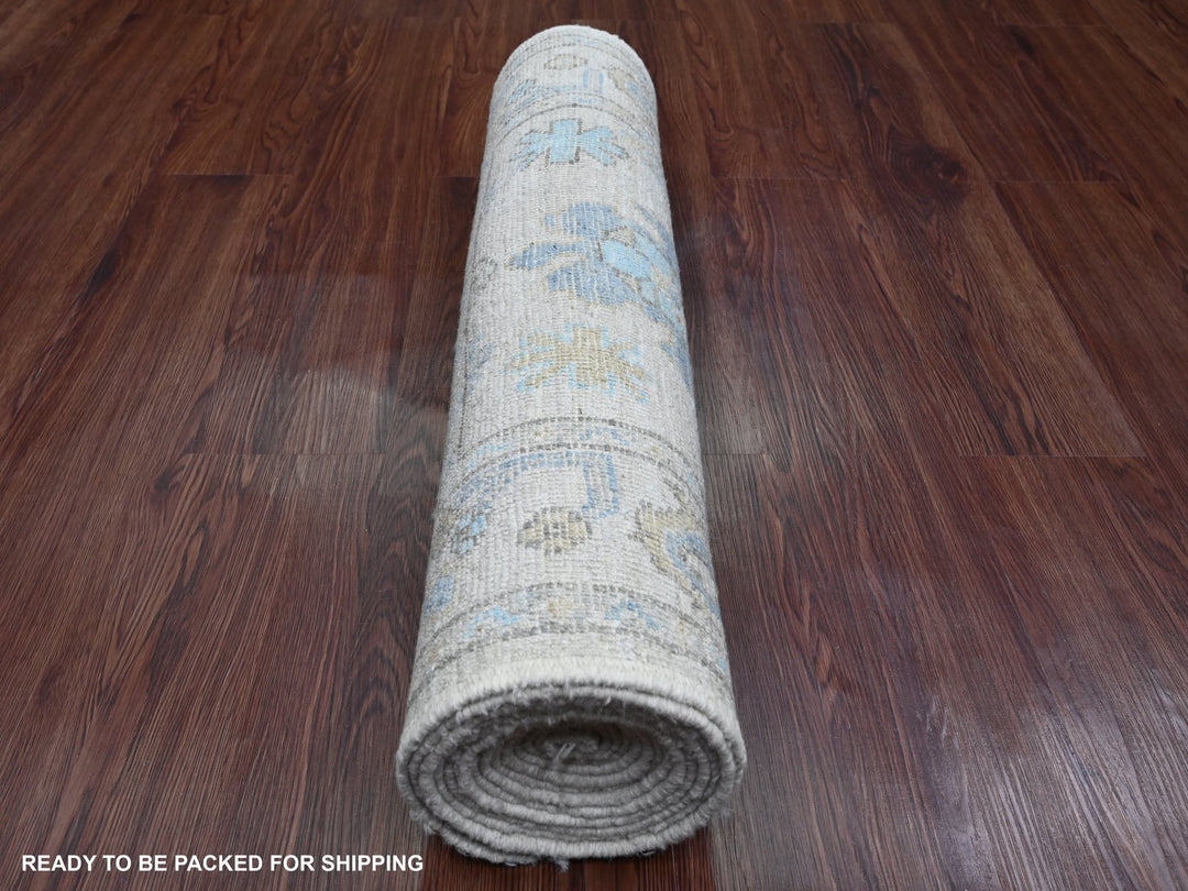 2'8" x 13'6" New Hand Knotted Ivory Wool Runner Oriental Rug - MOA10289892