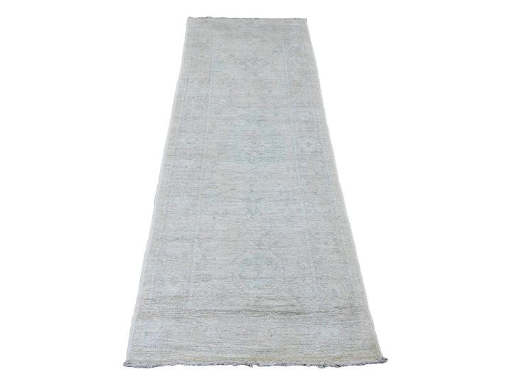 2'9" x 7'7" New Hand Knotted Ivory Wool Runner Oriental Rug - MOA10289893