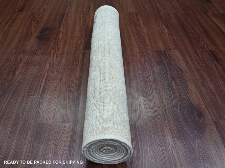 2'9" x 7'7" New Hand Knotted Ivory Wool Runner Oriental Rug - MOA10289893