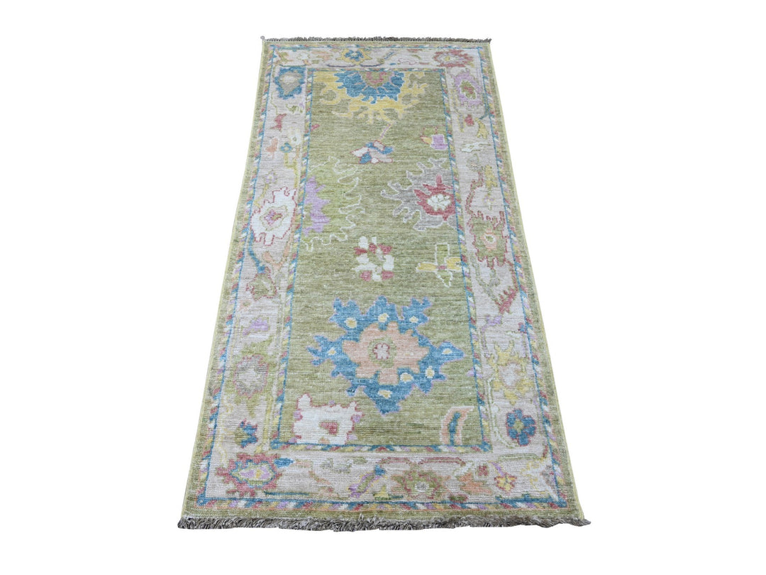 2'10" x 5'8" New Hand Knotted Green Wool Runner Oriental Rug - MOA10289896