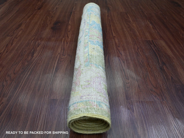 2'10" x 5'8" New Hand Knotted Green Wool Runner Oriental Rug - MOA10289896