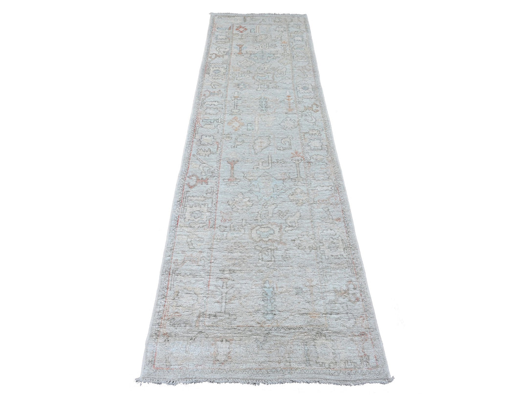 2'8" x 9'8" New Hand Knotted Grey Wool Runner Oriental Rug - MOA10289900