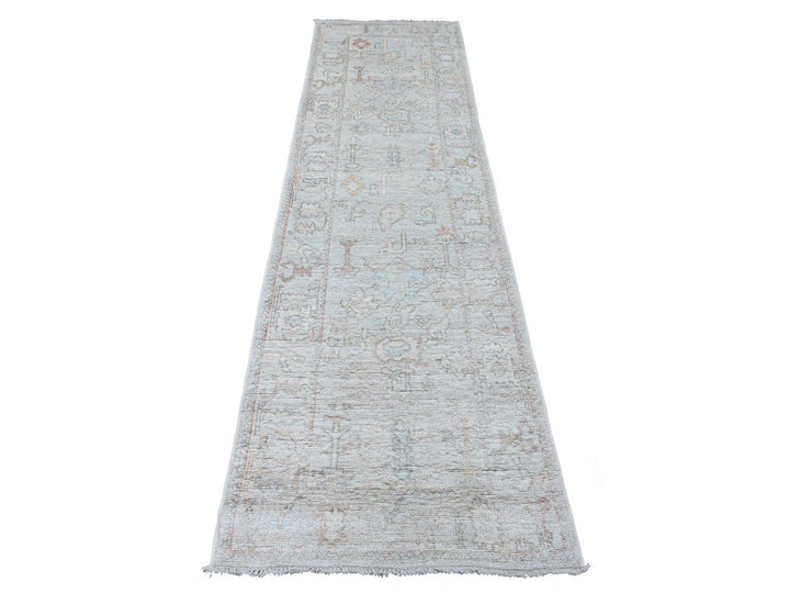 2'8" x 9'8" New Hand Knotted Grey Wool Runner Oriental Rug - MOA10289900