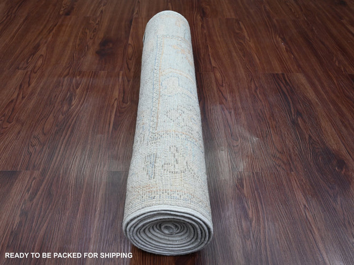 2'8" x 9'8" New Hand Knotted Grey Wool Runner Oriental Rug - MOA10289900