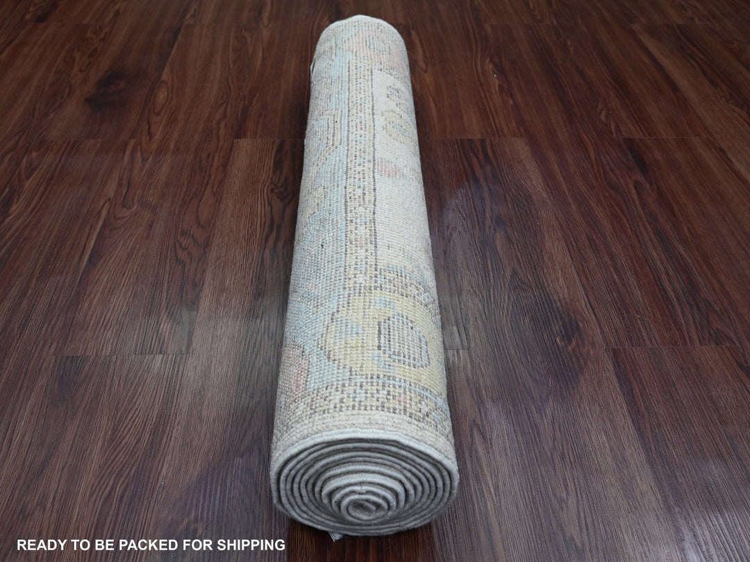 2'7" x 9'8" New Hand Knotted Ivory Wool Runner Oriental Rug - MOA10289902