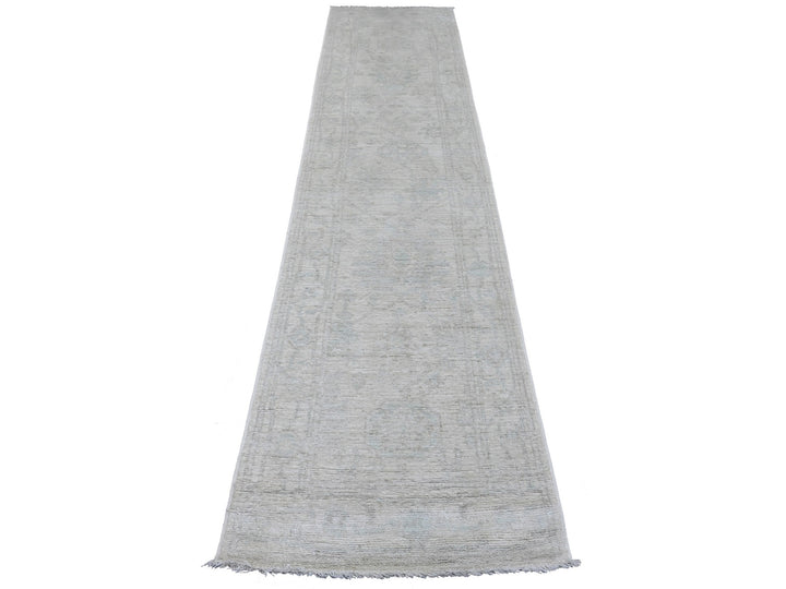 2'7" x 11'7" New Hand Knotted Grey Wool Runner Oriental Rug - MOA10289903