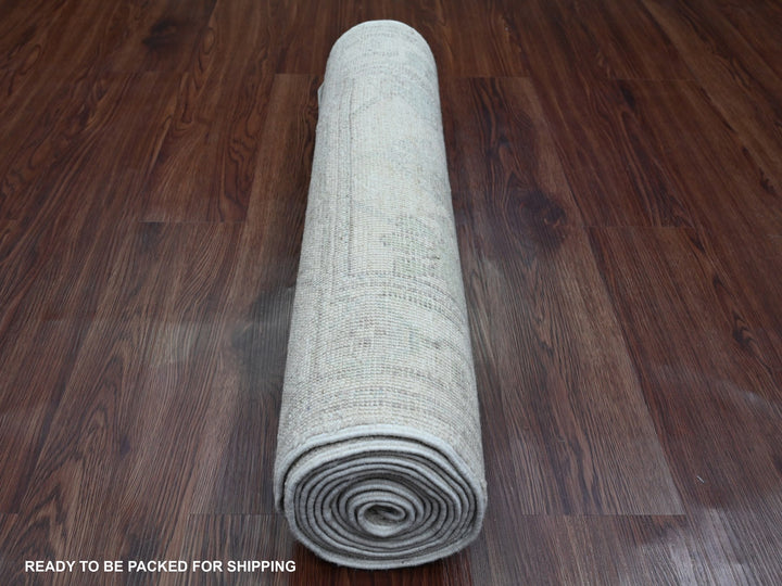 2'7" x 11'7" New Hand Knotted Grey Wool Runner Oriental Rug - MOA10289903