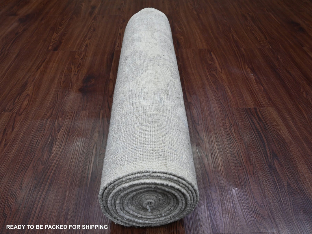 2'8" x 19'5" New Hand Knotted Ivory Wool Runner Oriental Rug - MOA10289906