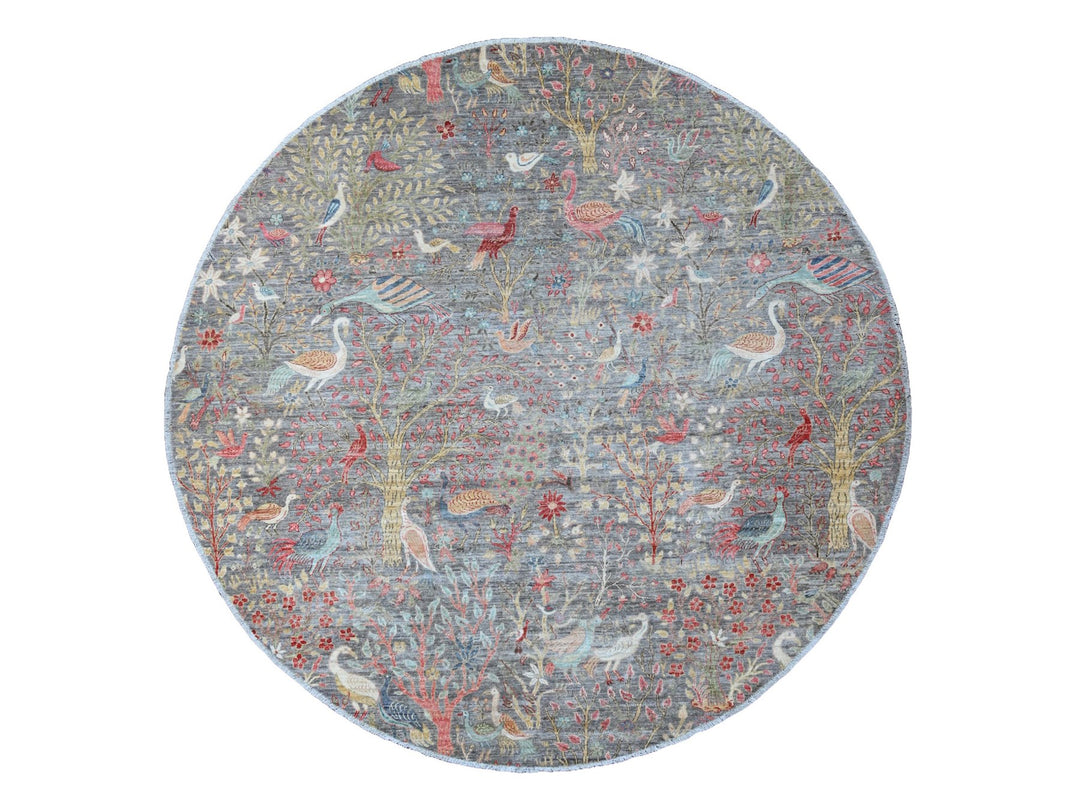 9'8" x 9'9" New Hand Knotted Grey Wool Round Oriental Rug - MOA10289908
