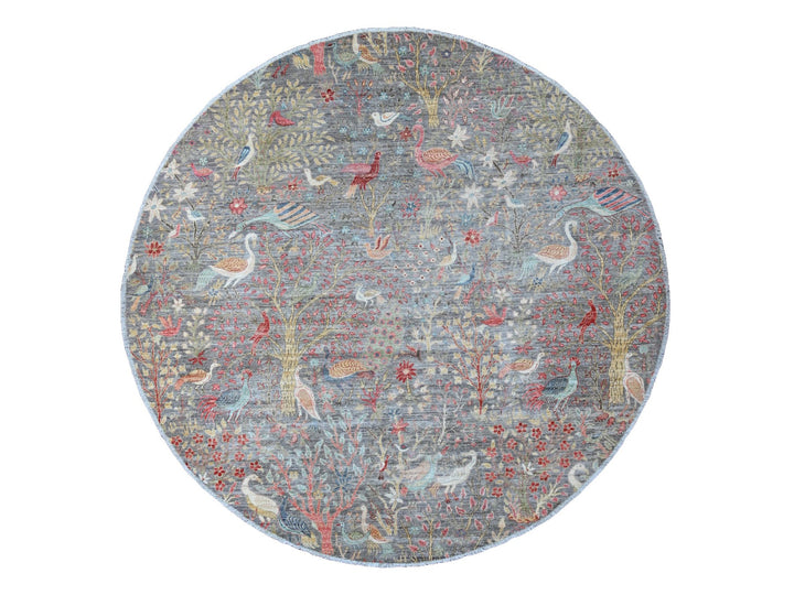 9'8" x 9'9" New Hand Knotted Grey Wool Round Oriental Rug - MOA10289908