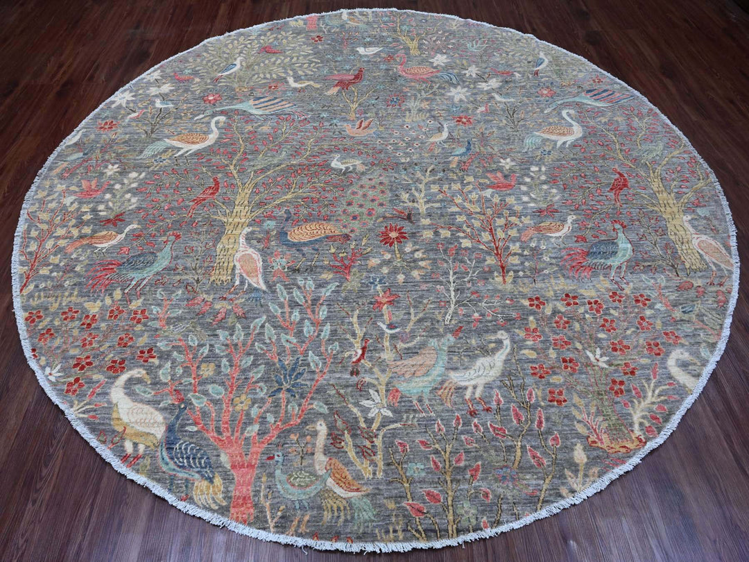 9'8" x 9'9" New Hand Knotted Grey Wool Round Oriental Rug - MOA10289908