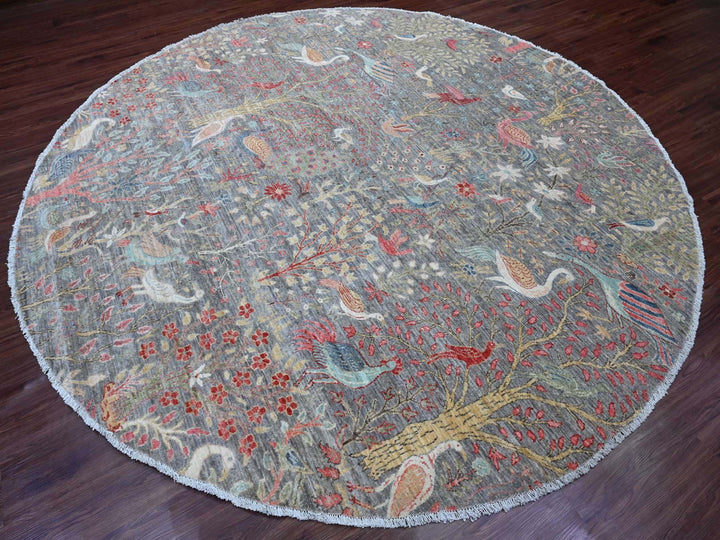 9'8" x 9'9" New Hand Knotted Grey Wool Round Oriental Rug - MOA10289908