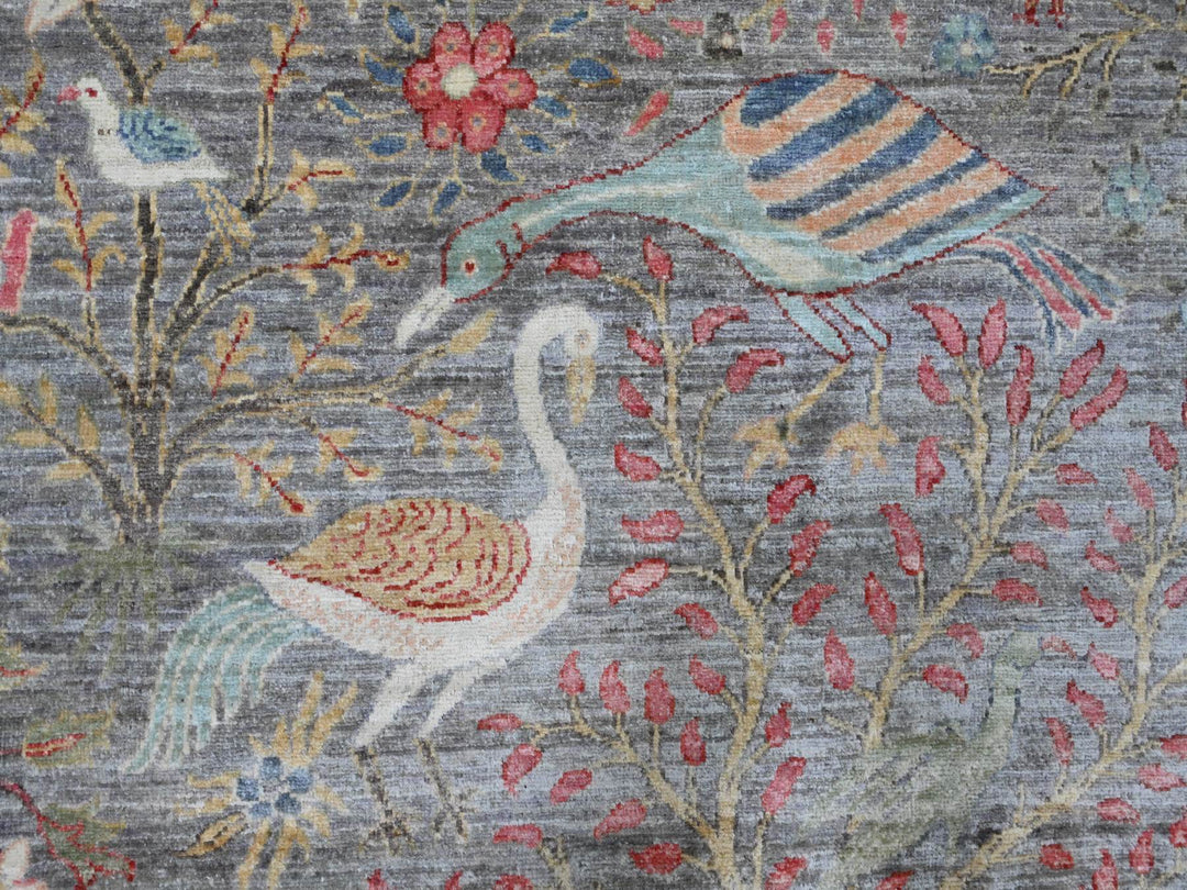 9'8" x 9'9" New Hand Knotted Grey Wool Round Oriental Rug - MOA10289908