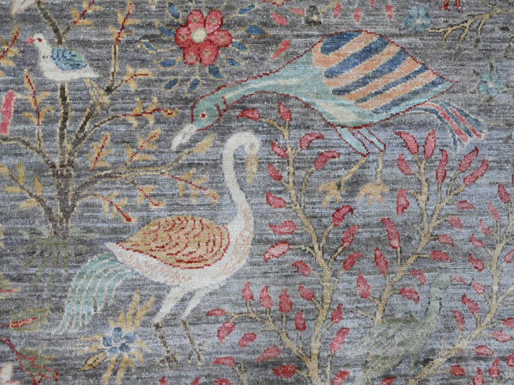 9'8" x 9'9" New Hand Knotted Grey Wool Round Oriental Rug - MOA10289908