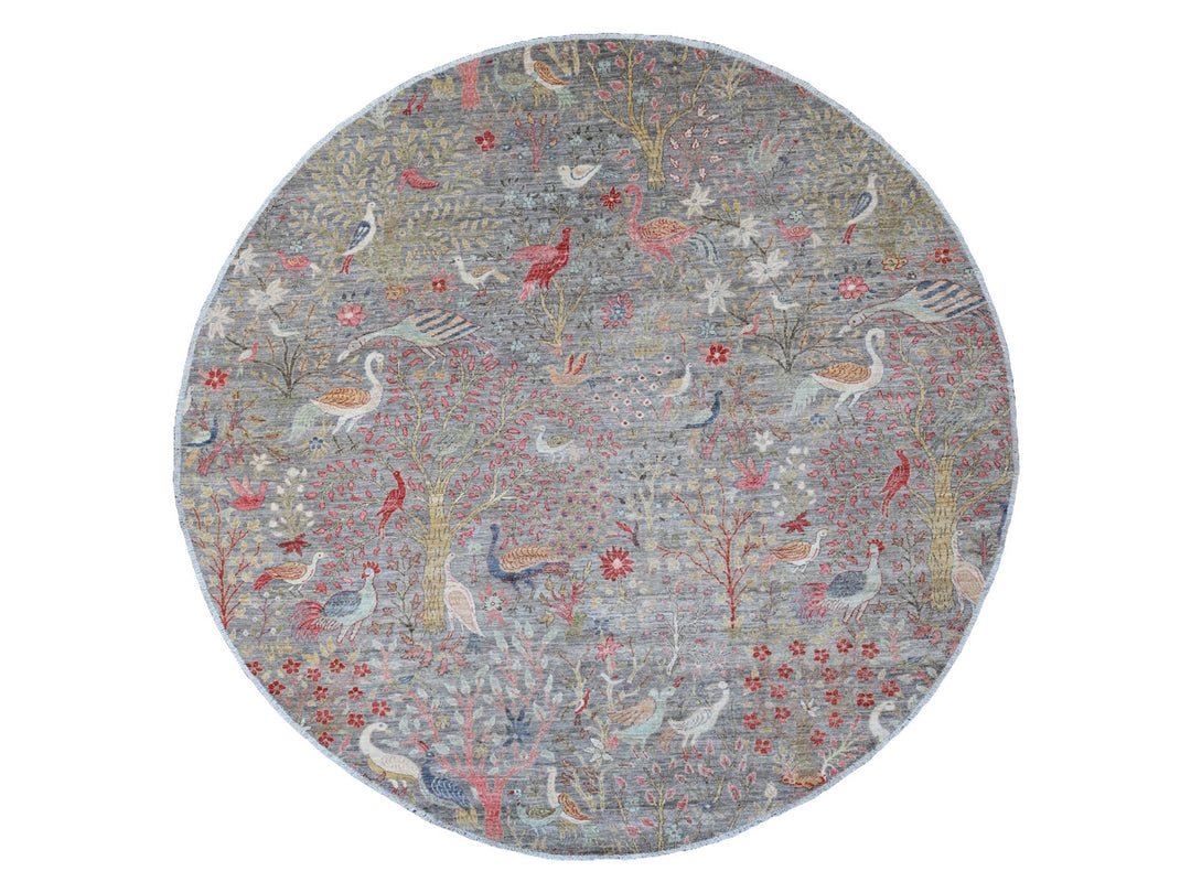 9'6" x 9'9" New Hand Knotted Grey Wool Round Oriental Rug - MOA10289909