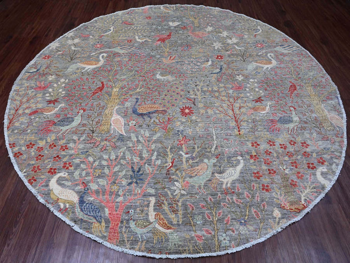 9'6" x 9'9" New Hand Knotted Grey Wool Round Oriental Rug - MOA10289909
