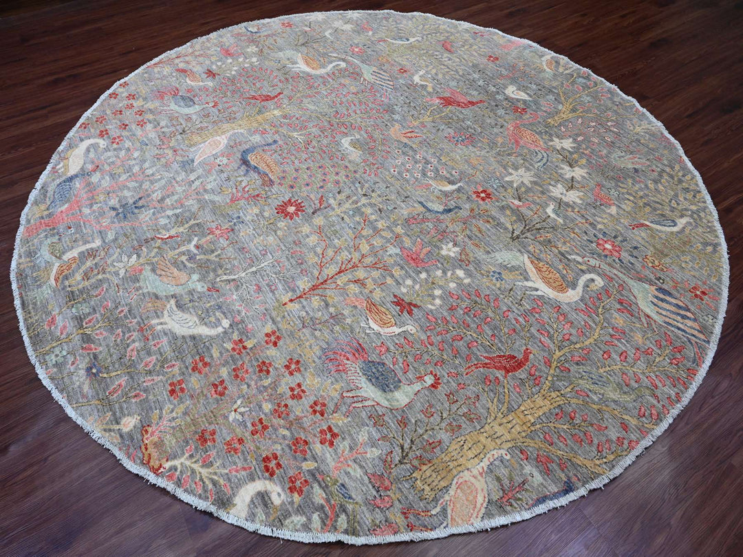 9'6" x 9'9" New Hand Knotted Grey Wool Round Oriental Rug - MOA10289909