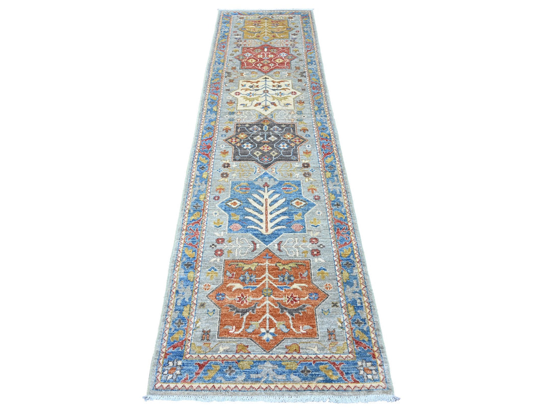 2'7" x 10'2" New Hand Knotted Grey Wool Runner Oriental Rug - MOA10289912