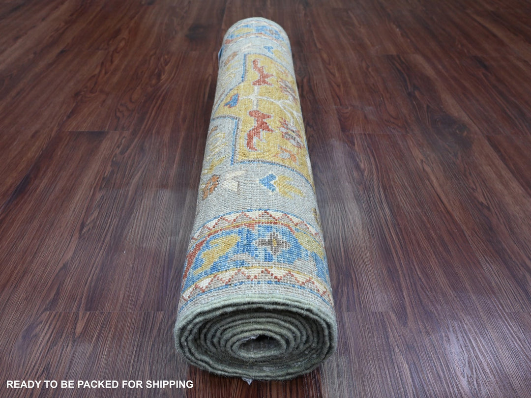 2'7" x 10'2" New Hand Knotted Grey Wool Runner Oriental Rug - MOA10289912