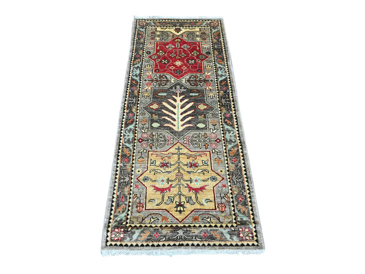 2'6" x 5'9" New Hand Knotted Grey Wool Runner Oriental Rug - MOA10289913