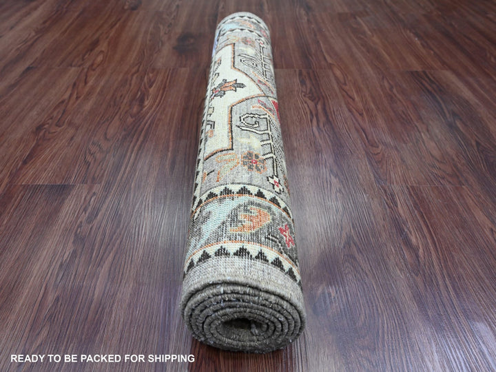 2'6" x 5'9" New Hand Knotted Grey Wool Runner Oriental Rug - MOA10289913