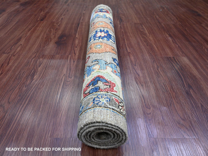 3'0" x 5'10" New Hand Knotted Grey Wool Runner Oriental Rug - MOA10289914