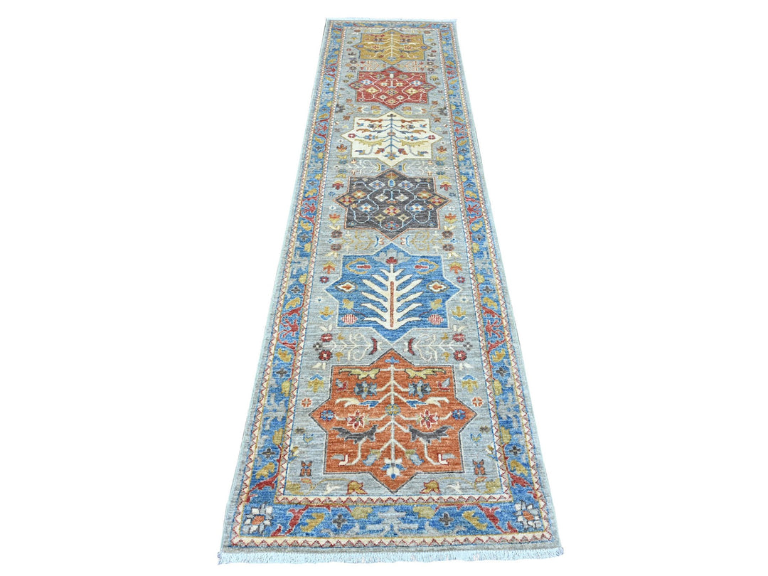 2'7" x 10'2" New Hand Knotted Grey Wool Runner Oriental Rug - MOA10289917