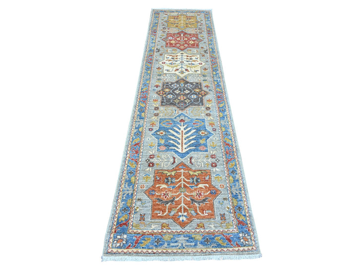 2'7" x 10'2" New Hand Knotted Grey Wool Runner Oriental Rug - MOA10289917